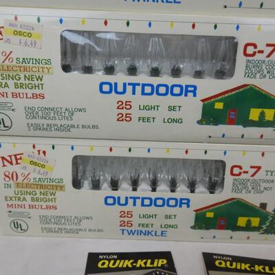 10 pc Outdoor Christmas Lights, 6 Boxes Clear C-7 & 4 Boxes Quik-Klips. - New