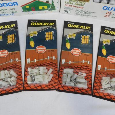 10 pc Outdoor Christmas Lights, 6 Boxes Clear C-7 & 4 Boxes Quik-Klips. - New