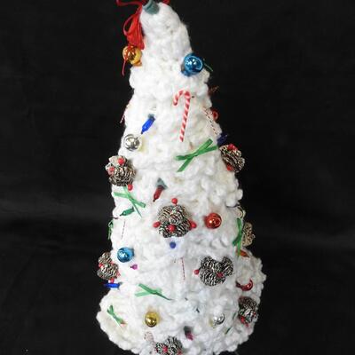 Homemade Knit Christmas Tree, Lights Up, Crochet