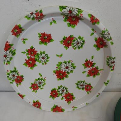 7 Christmas Platters, Holly, Plastic, Metal