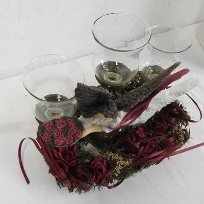 Holiday Highlights Lighted Table Decoration & Burgundy Centerpiece - New