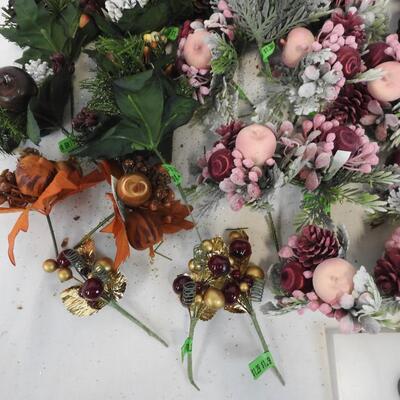 Lot of Faux Flowers and Craft Flowers, Pink Berries and Flowers, Gold Flowers