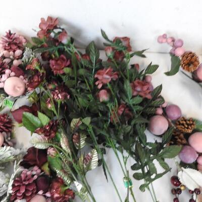 Lot of Faux Flowers and Craft Flowers, Pink Berries and Flowers, Gold Flowers