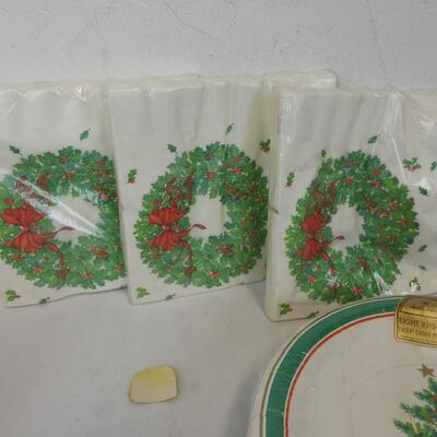 Lot of Green Christmas Paper Kitchen Goods, Paper Plates and Cups, Napkins
