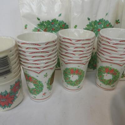 Lot of Green Christmas Paper Kitchen Goods, Paper Plates and Cups, Napkins