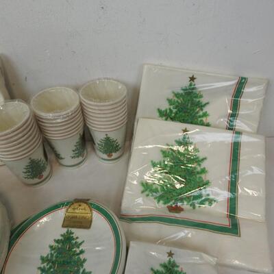 Lot of Green Christmas Paper Kitchen Goods, Paper Plates and Cups, Napkins