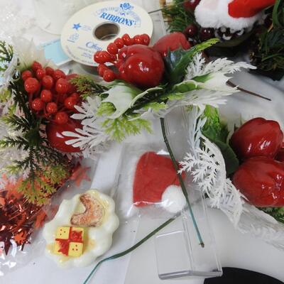 Christmas Crafts Lot: Pinecones, Bows, Garland, Ribbon, Cards, Mistletoe, Fabric