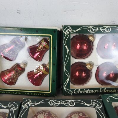 Christmas Classics and Victoria Hand Decorated Glass Ornaments In Red and White