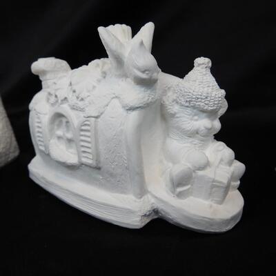 White Ceramic House and Trees with Bear Decor, Small Assorted Paints
