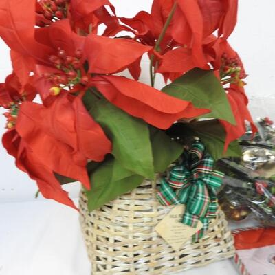 Christmas Napkins, 35 and 50 Light Sets, Paper Plates, Silk Plant Basket