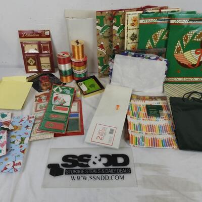 Lot of Christmas Gifting Supplies, Gift Boxes, Tags, Ribbon, Cards, Boxes