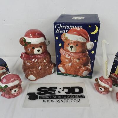 Benchmark Home Products Christmas Bear Cookie Jar, Candleholders & Napkin Holder