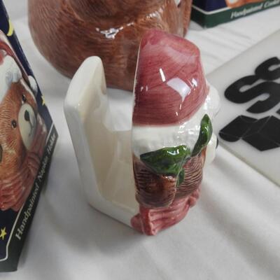 Benchmark Home Products Christmas Bear Cookie Jar, Candleholders & Napkin Holder
