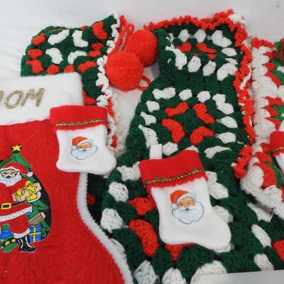 12 Christmas Stockings: 7 Large Crocheted, 7 Fur `