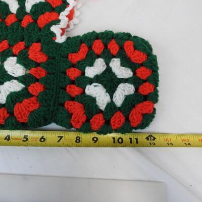 12 Christmas Stockings: 7 Large Crocheted, 7 Fur `
