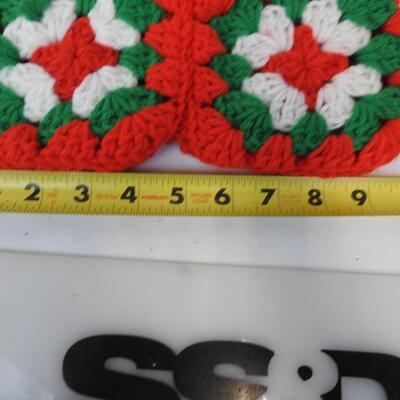 12 Christmas Stockings: 7 Large Crocheted, 7 Fur `
