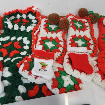 12 Christmas Stockings: 7 Large Crocheted, 7 Fur `