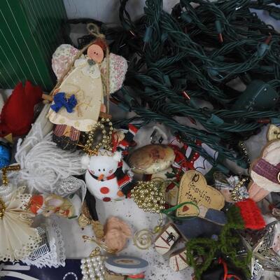 Christmas Decor Lot: Ornament Organizing Box, Assorted Ornaments, Tree Topper
