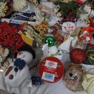 Christmas Decor Lot: Ornament Organizing Box, Assorted Ornaments, Tree Topper