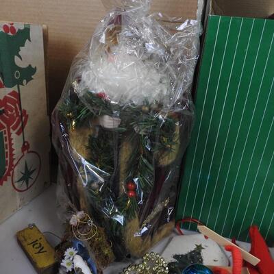 Christmas Decor Lot: Ornament Organizing Box, Assorted Ornaments, Tree Topper