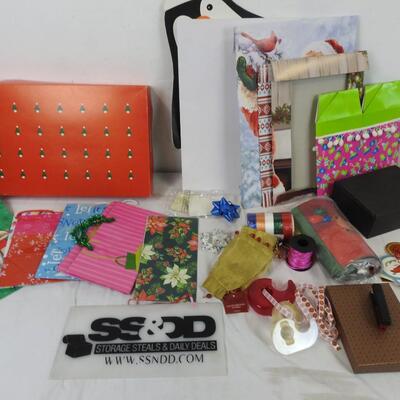 Lot of Gift Boxes, Bags, Ribbon, Penguin Bag