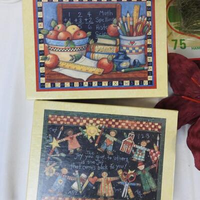 13 pc Christmas Decor, Greetings Cards, Ceramic Bell, Pyramid Ornaments