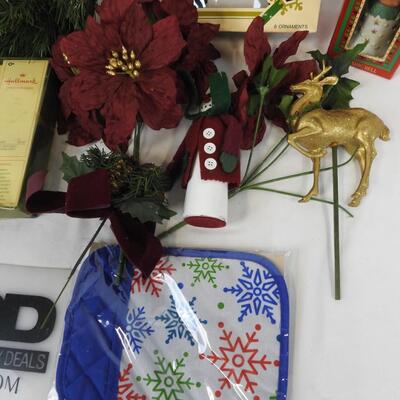 13 pc Christmas Decor, Greetings Cards, Ceramic Bell, Pyramid Ornaments
