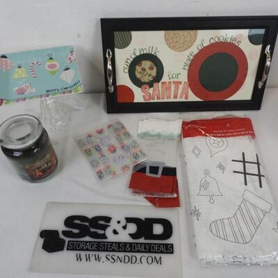 Christmas Lot: Tray for Santa's Cookies and Milk, Tree Scented Candle