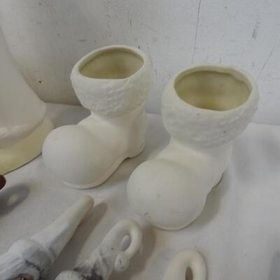 Lot of Unpainted Ceramic Decor/Ornaments, Santa Icicles, Boots, Santa