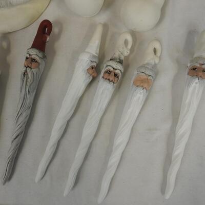 Lot of Unpainted Ceramic Decor/Ornaments, Santa Icicles, Boots, Santa
