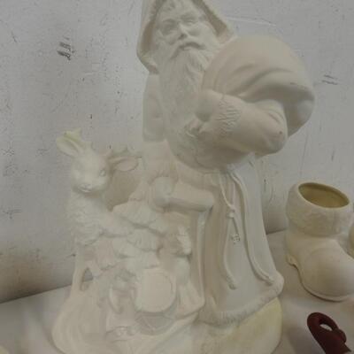 Lot of Unpainted Ceramic Decor/Ornaments, Santa Icicles, Boots, Santa