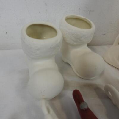 Lot of Unpainted Ceramic Decor/Ornaments, Santa Icicles, Boots, Santa