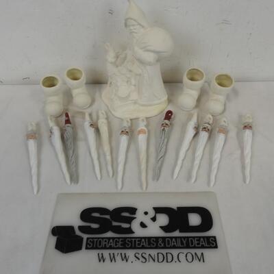 Lot of Unpainted Ceramic Decor/Ornaments, Santa Icicles, Boots, Santa