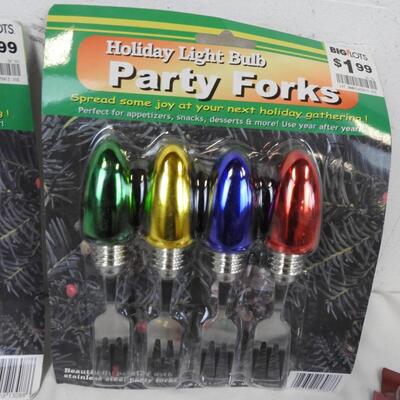 8 pc Party Supplies, Light Bulb Party Forks, Wine Markers, Swizzle Sticks - New