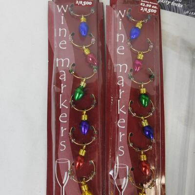 8 pc Party Supplies, Light Bulb Party Forks, Wine Markers, Swizzle Sticks - New