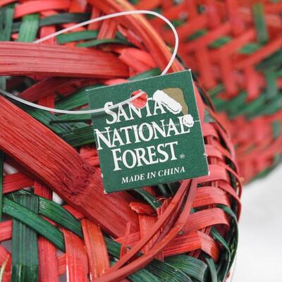 5 Woven Green and Red Baskets - New