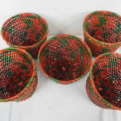 5 Woven Green and Red Baskets - New