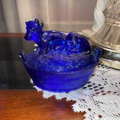 Cobalt blue cow cheese dish