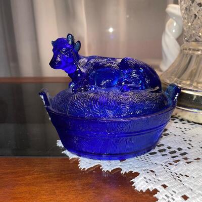 Cobalt blue cow cheese dish