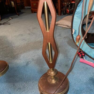 Pair of matching mid century brass and danish wide lamps.