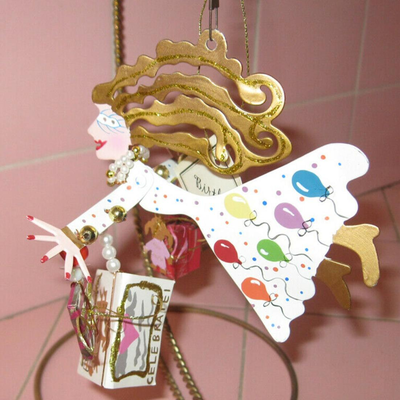 MS1999 Karen Rossi Ornament Christmas Birthday Girl Metal Hand Painted Charms Balloons Tags