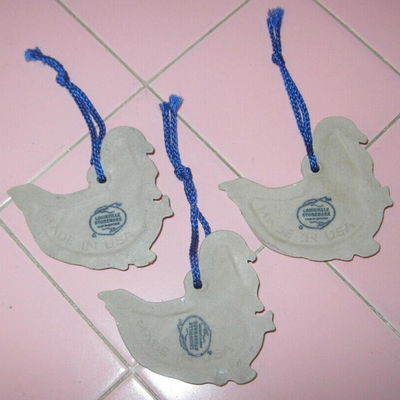 MS VIntage Louisville Stoneware 3 Christmas Ornaments Merry Geese Goose Pottery