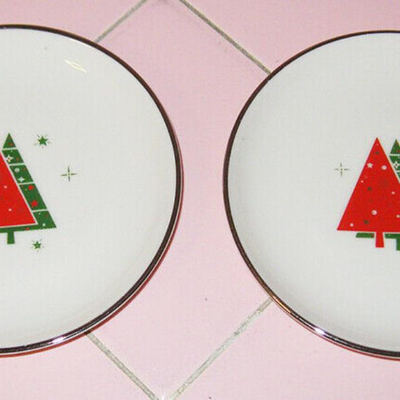 MS 2 Small Plates 4.5" Christmas Trees Triomphe Modern Mid Century 1960s