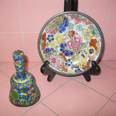 MS Vintage Japanese Bell + Porcelain Plate with Metal Frame ACF