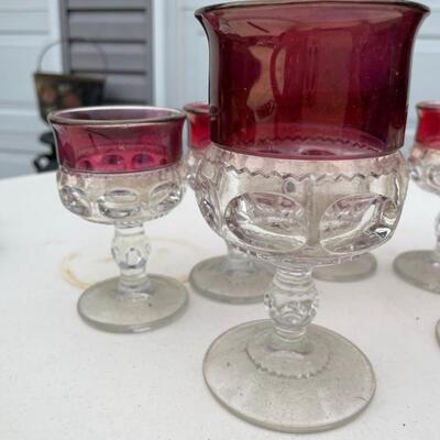 Bohemian ruby and clear glassware