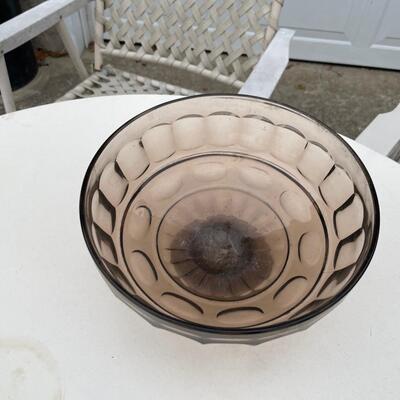 Large smoked serving bowl on pedestal