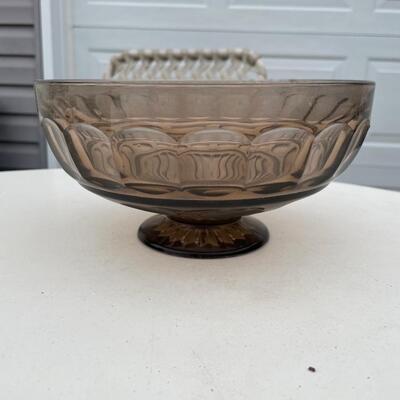 Large smoked serving bowl on pedestal