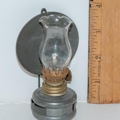 VINTAGE 3.5" ZIER ZINN GERMAN MINI PEWTER OIL LAMP GLASS CHIMNEY HANGER