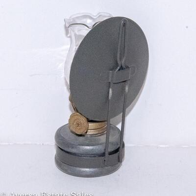 VINTAGE 3.5" ZIER ZINN GERMAN MINI PEWTER OIL LAMP GLASS CHIMNEY HANGER
