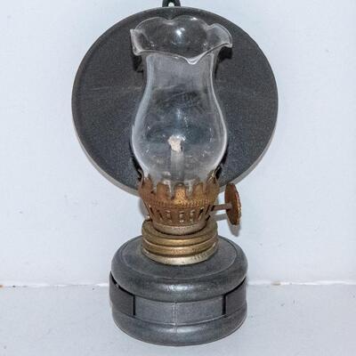 VINTAGE 3.5" ZIER ZINN GERMAN MINI PEWTER OIL LAMP GLASS CHIMNEY HANGER